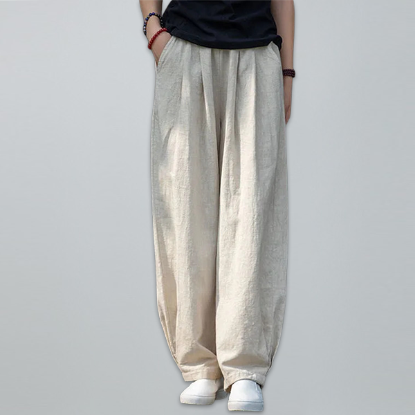 【全4色】レディース 無地 綿麻 ワイドパンツ