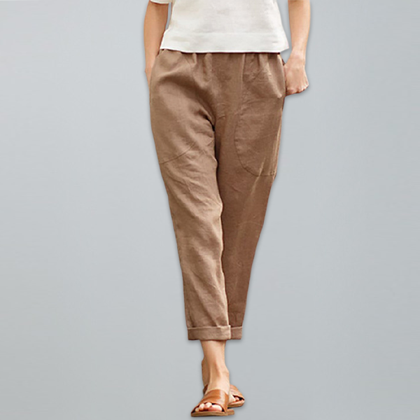 無地 九分丈 綿麻 サルエル カジュアルパンツ