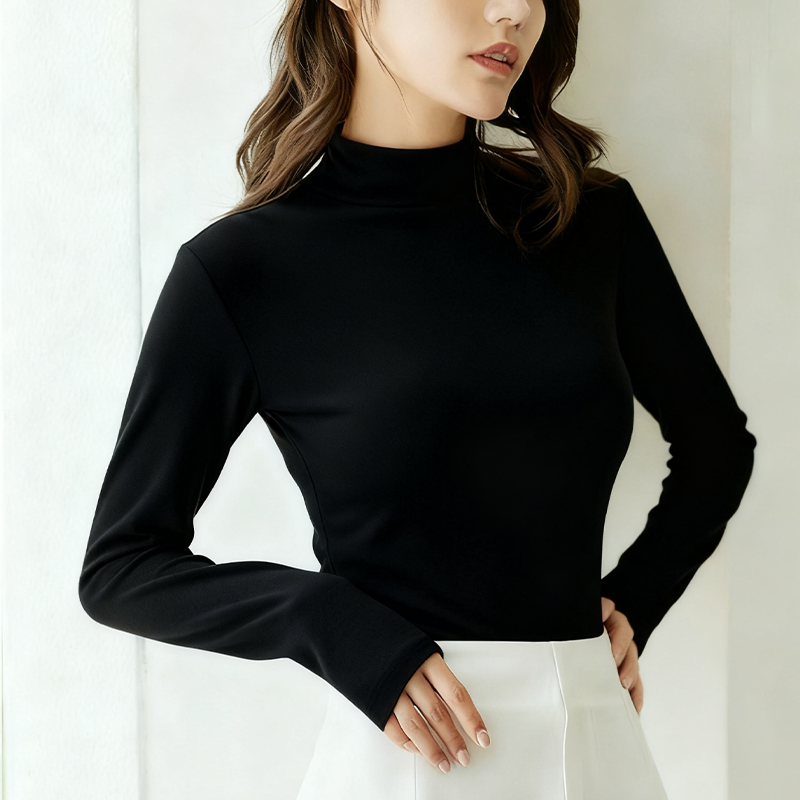 柔らかい あったか ハイネック 無地 カットソー