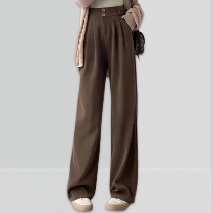 無地 秋冬 レディース 裏起毛 ワイドパンツ