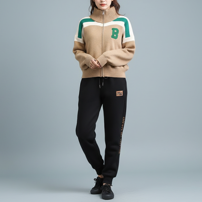 配色 カジュアル シンプル 長袖 上下セット