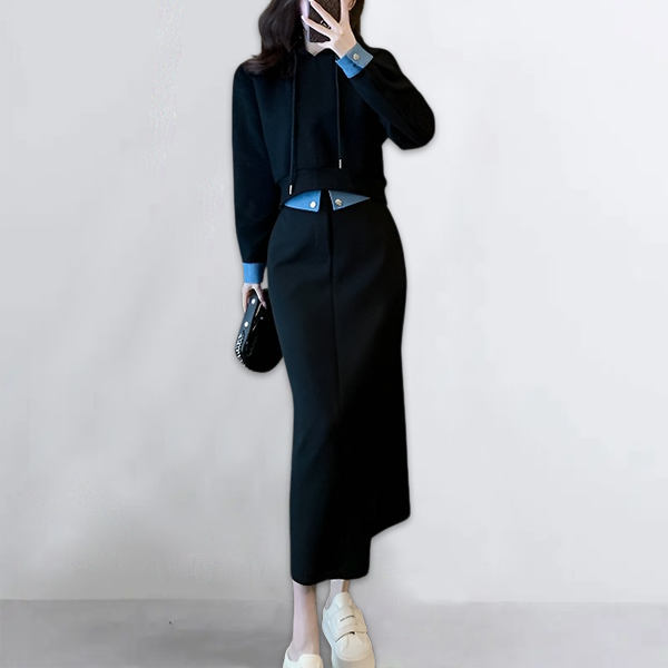 着替え簡単 フード付き パーカー+ロングス カート セットアップ