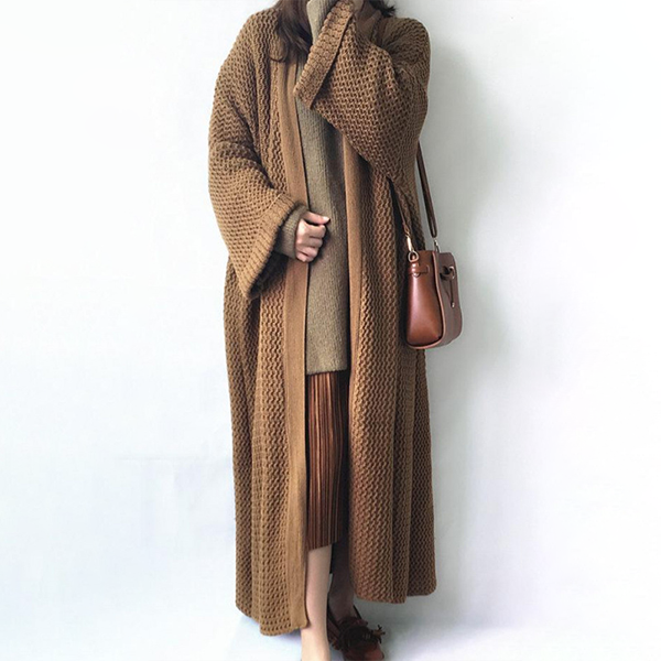 無地 カジュアル 秋冬 ロング丈 ニット カーディガン