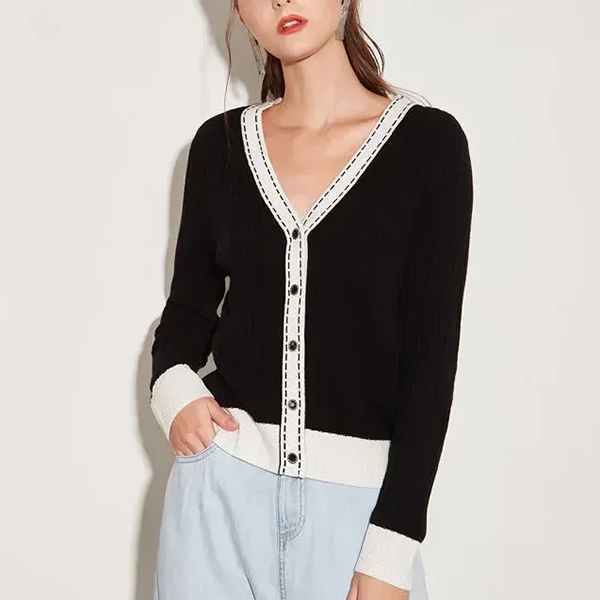 配色 ボタン付き ニット カーディガン