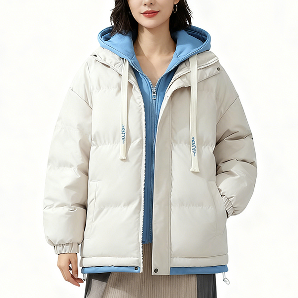 フード付き 配色 カジュアル 重ね着 厚手 ジャケット