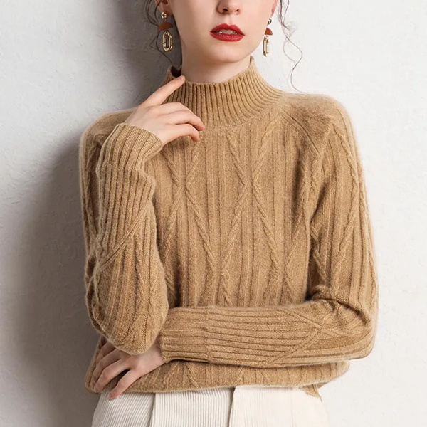 話題沸騰中 レディース 半高襟 長袖 無地 ニット