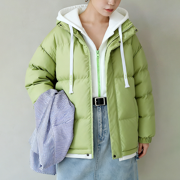 フード付き 配色 カジュアル 重ね着 厚手 ジャケット