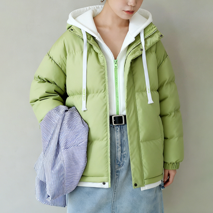 フード付き 配色 カジュアル 重ね着 厚手 ジャケット