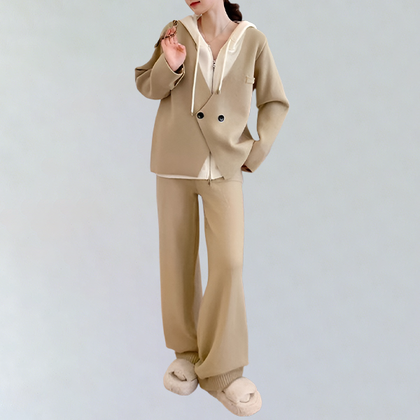 肌触り柔らか 無地 カジュアル シンプル レイヤード セットアップ