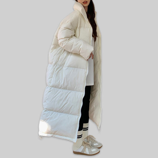 高品質 ロング丈 無地 フード付き ジッパー付き ダウンジャケット