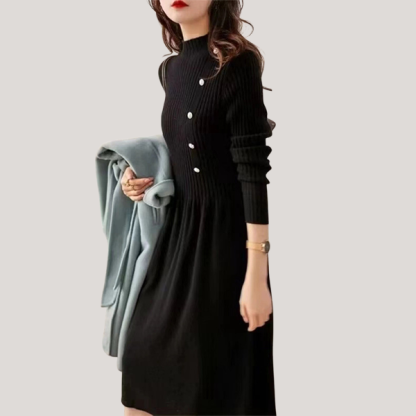 大活躍 ボタン付き 無地 カジュアル ニットワンピース
