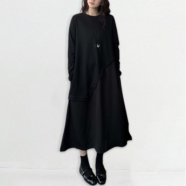 着痩せ ロング 無地 カジュアル シンプル ワンピース