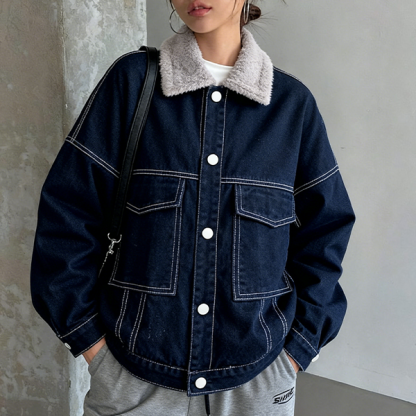 無地 カジュアル シンプル 長袖 厚手 デニム ジャケット