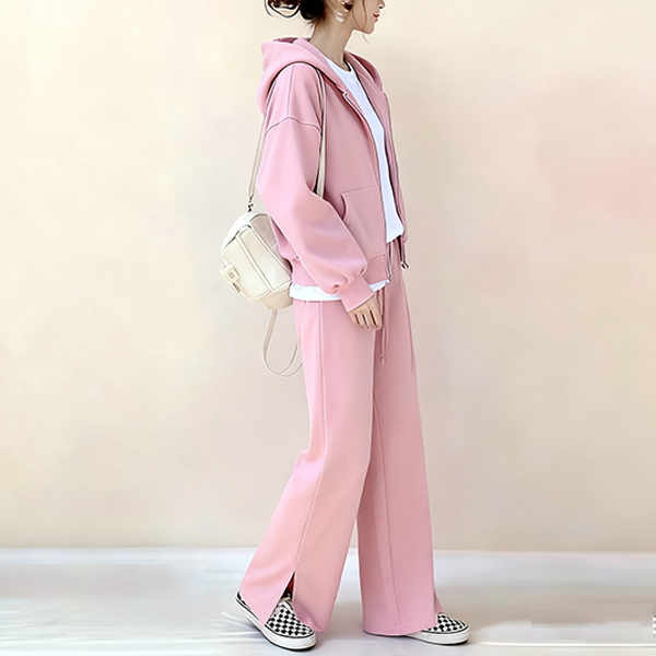 フード付き 無地 レディース パーカー セットアップ