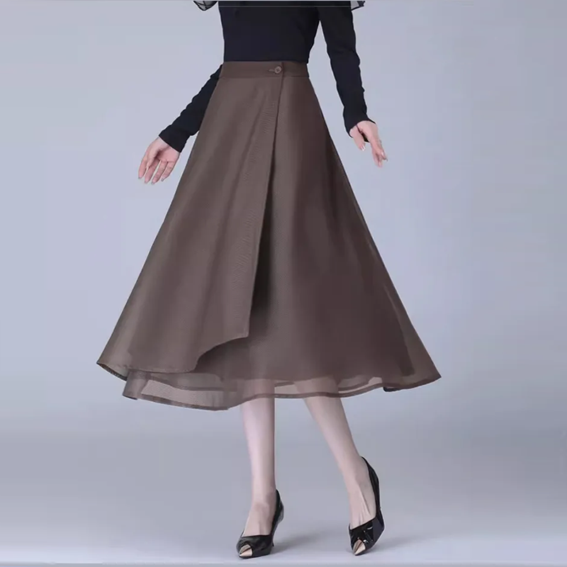 落ち感の良い チュール カジュアル ハイウエスト シンプル スカート