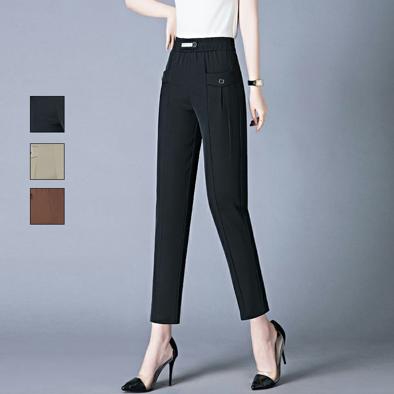 無地 ハイウエスト エレガント カジュアルパンツ