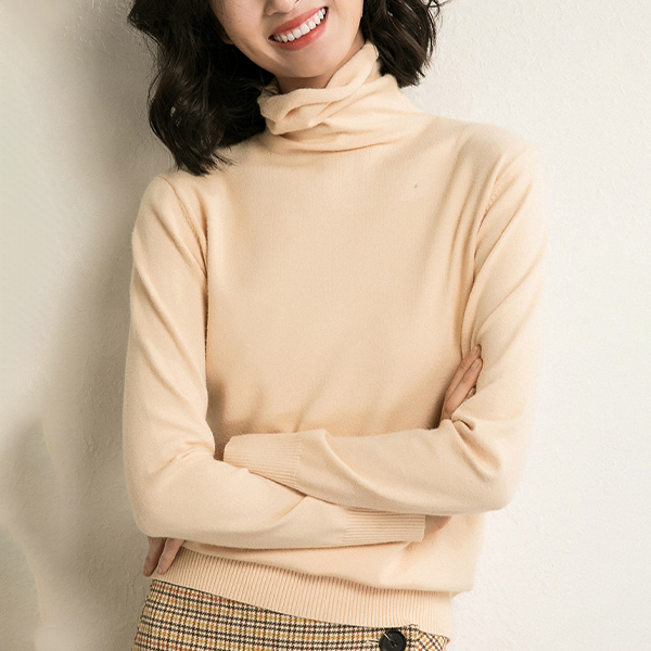 無地 長袖 ふわふわ ハイネック ニット 