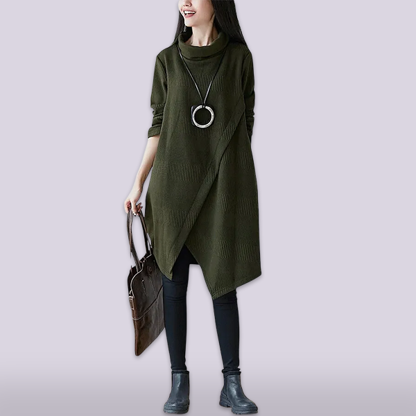 厚手 無地 コットン ラウンドネック カジュアルワンピース