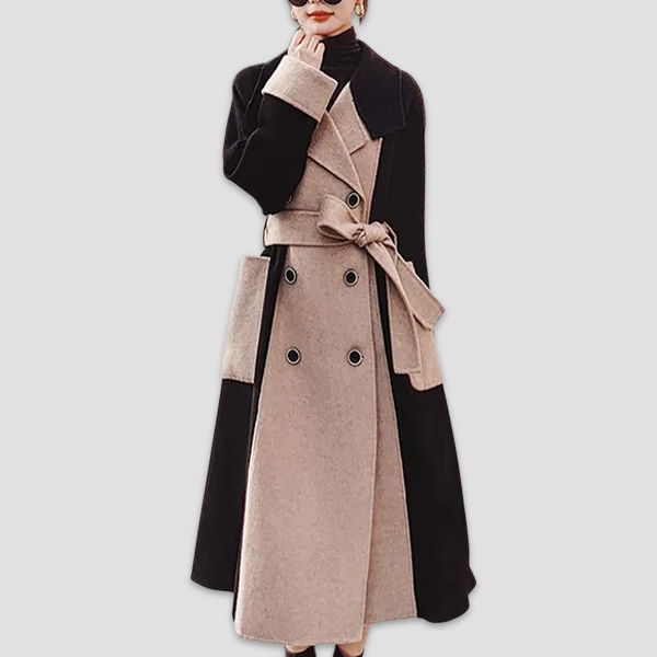 レディース ロング丈 配色 ウールコート