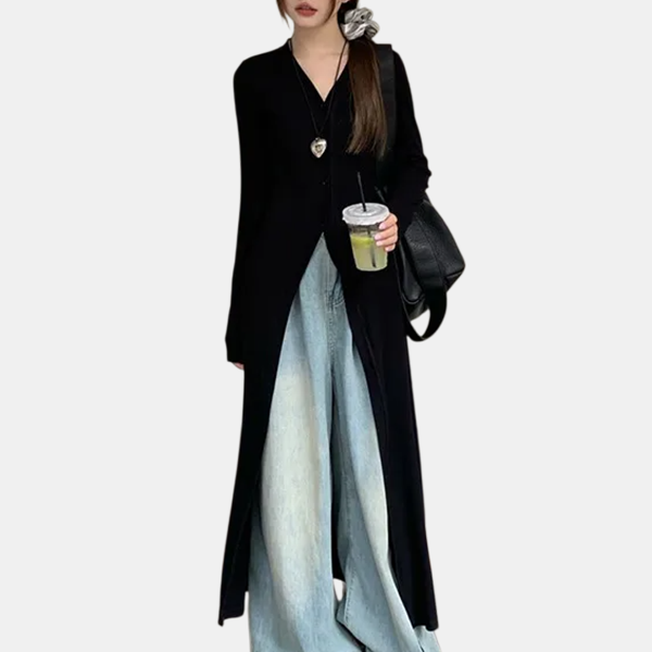 ロング カーディガン カジュアル シンプル 長袖 ワンピース