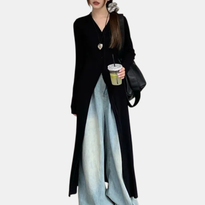 ロング カーディガン カジュアル シンプル 長袖 ワンピース