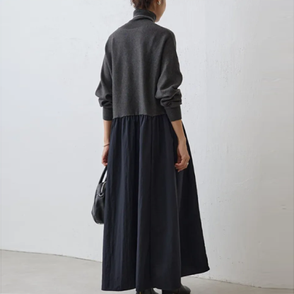 ハイネック カジュアル シンプル 切り替え ワンピース