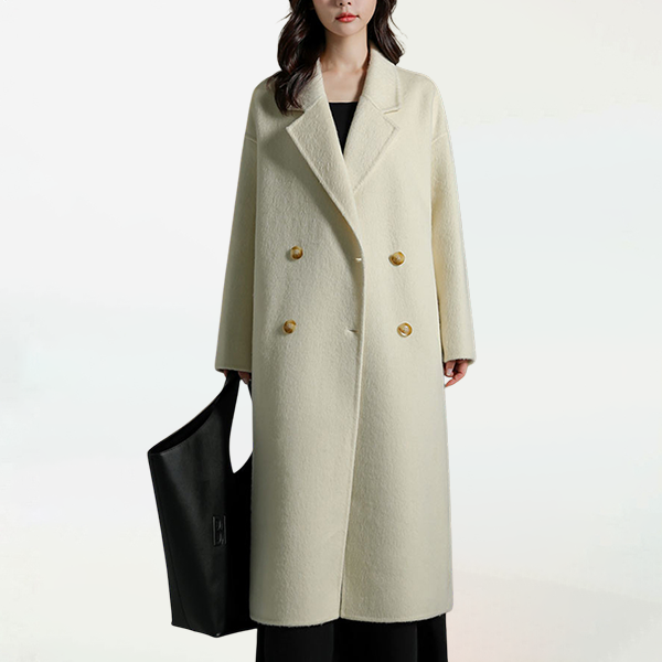 肌触り良い ルーズ ダブルボタン 襟付き 無地 コート
