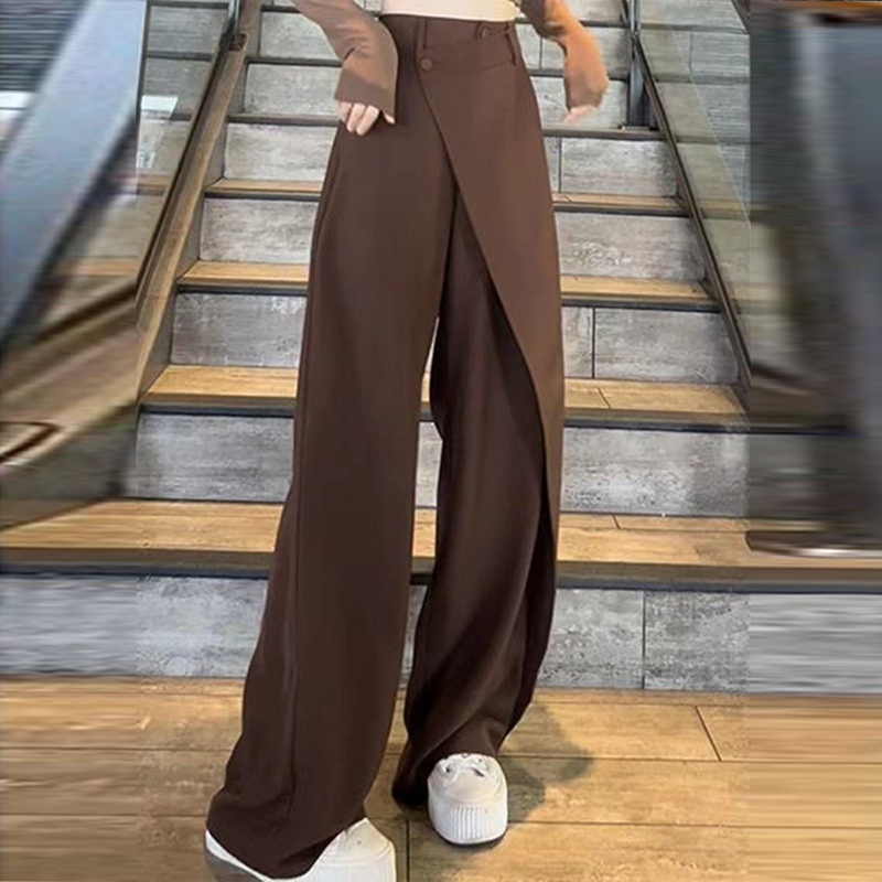 無地 レディース 不規則 ドレープ感 ワイドパンツ