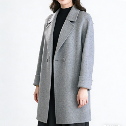 柔らかい エレガント ロング ウール 無地 襟付き コート