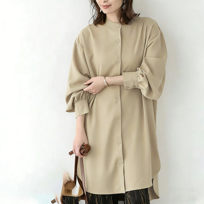 無地 カジュアル ミドル丈 レディース 長袖 シャツワンピース