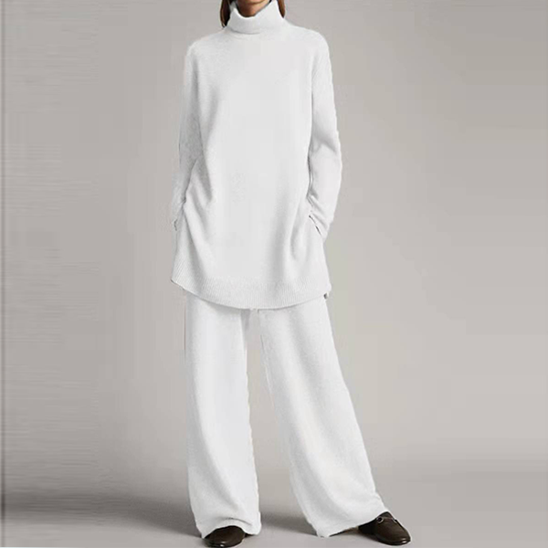 ハイネック カジュアル ニット+ワイドパンツ 2点セット