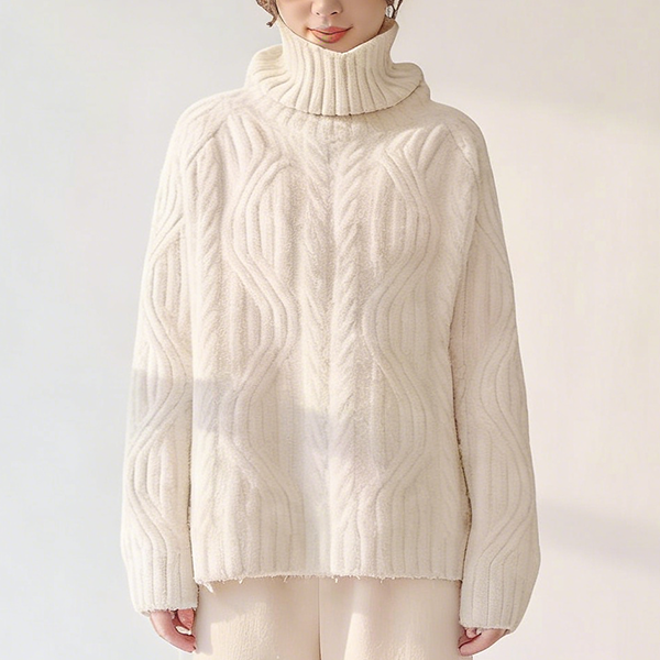 柔らかい ハイネック ルーズ 無地 ニット