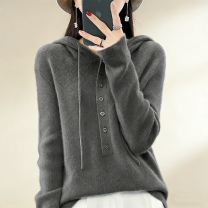 ゆったり フード付き 無地 プルオーバー ニット