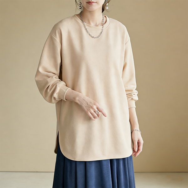 ベーシックカラー 丸襟 ロング スリーブ