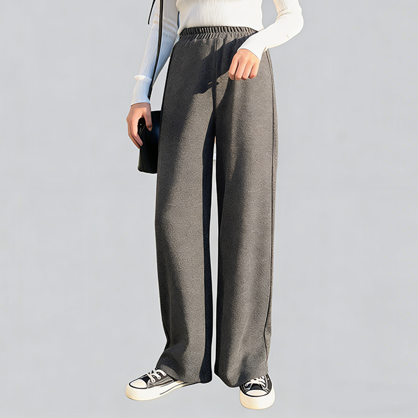 ゆるい雰囲気 無地 ハイウエスト ニット ワイドパンツ