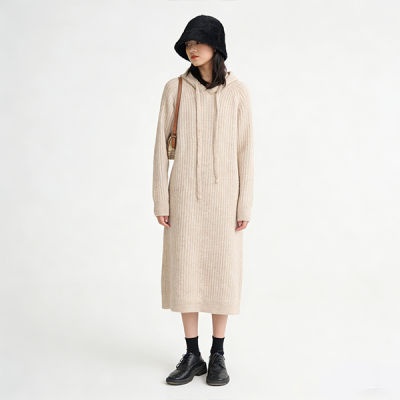 四色展開 韓国風 フード付き 無地 ロング丈 ニットワンピース