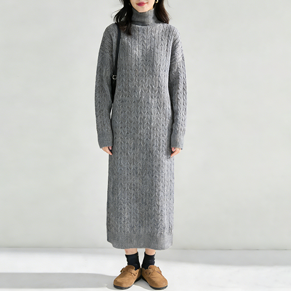 ハイネック 無地 ハイネック ルーズ ニットワンピース