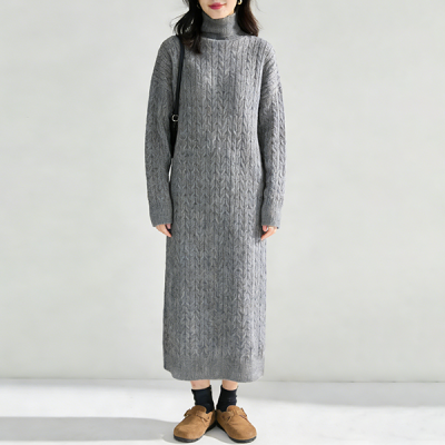 ハイネック 無地 ハイネック ルーズ ニットワンピース
