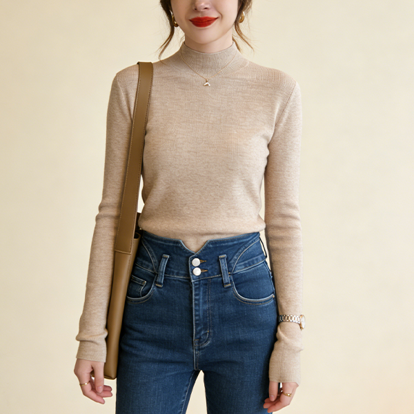 無地 カジュアル シンプル 長袖 ハイネック ニット