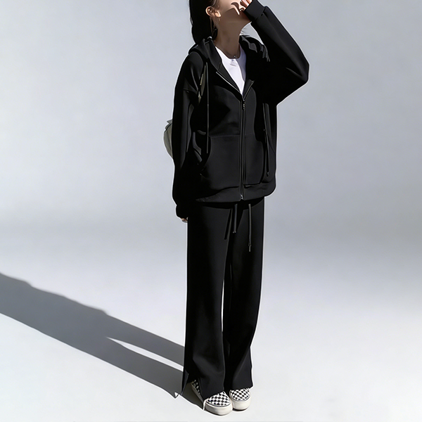 フード付き 無地 レディース パーカー セットアップ