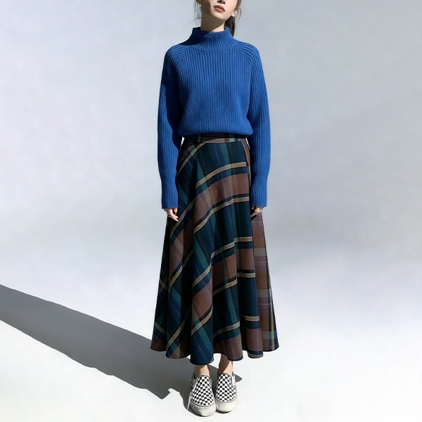 柔らかい チェック柄 ニット+スカート セットアップ