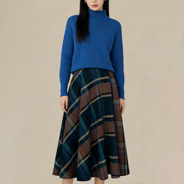 【単品注文】柔らかい チェック柄 ニット+スカート セットアップ