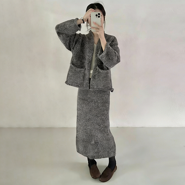 無地 カジュアル 厚手 ルーズ セーター+スカート セットアップ