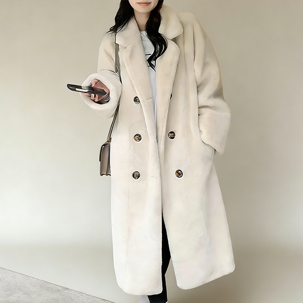 無地 エコファー 厚手 ロング丈 コート