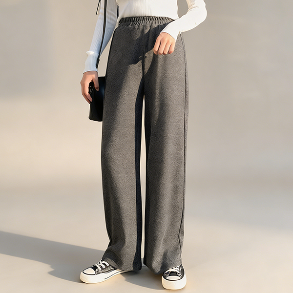 ゆるい雰囲気 無地 ハイウエスト ニット ワイドパンツ