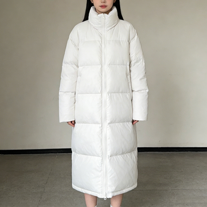 高品質 ロング丈 無地 フード付き ジッパー付き ダウンジャケット
