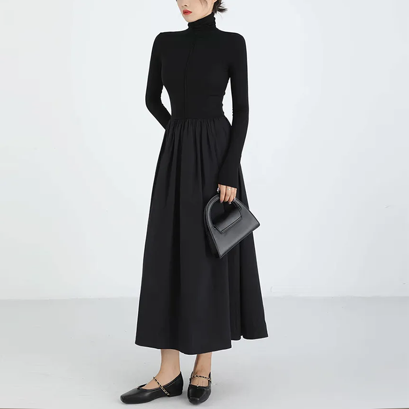 無地 カジュアル シンプル 長袖 ラウンドネック ニットワンピース