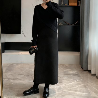 【単品注文】ゆったり Vネック 無地 カジュアル シンプル ニットセット