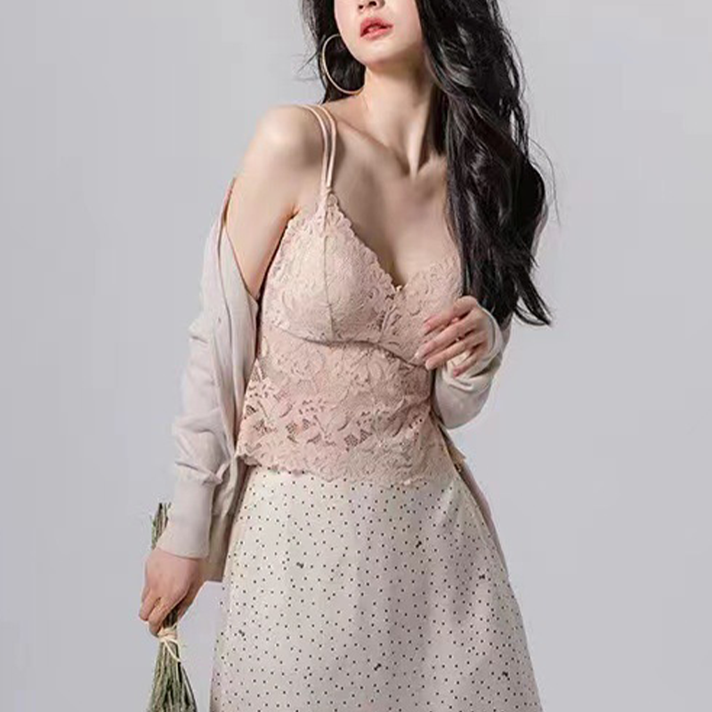 ノンワイヤー総 レース カップ付き キャミソール