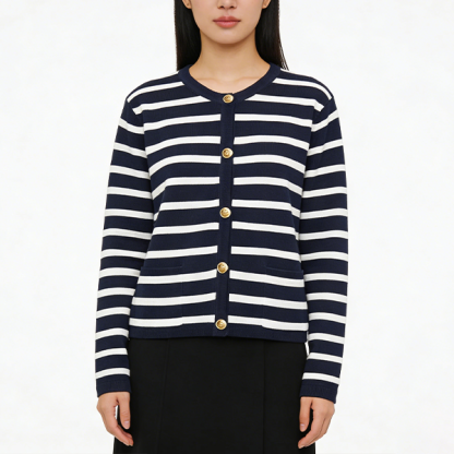 レディース ボーダー 無地 カジュアル シンプル 長袖 カーディガン